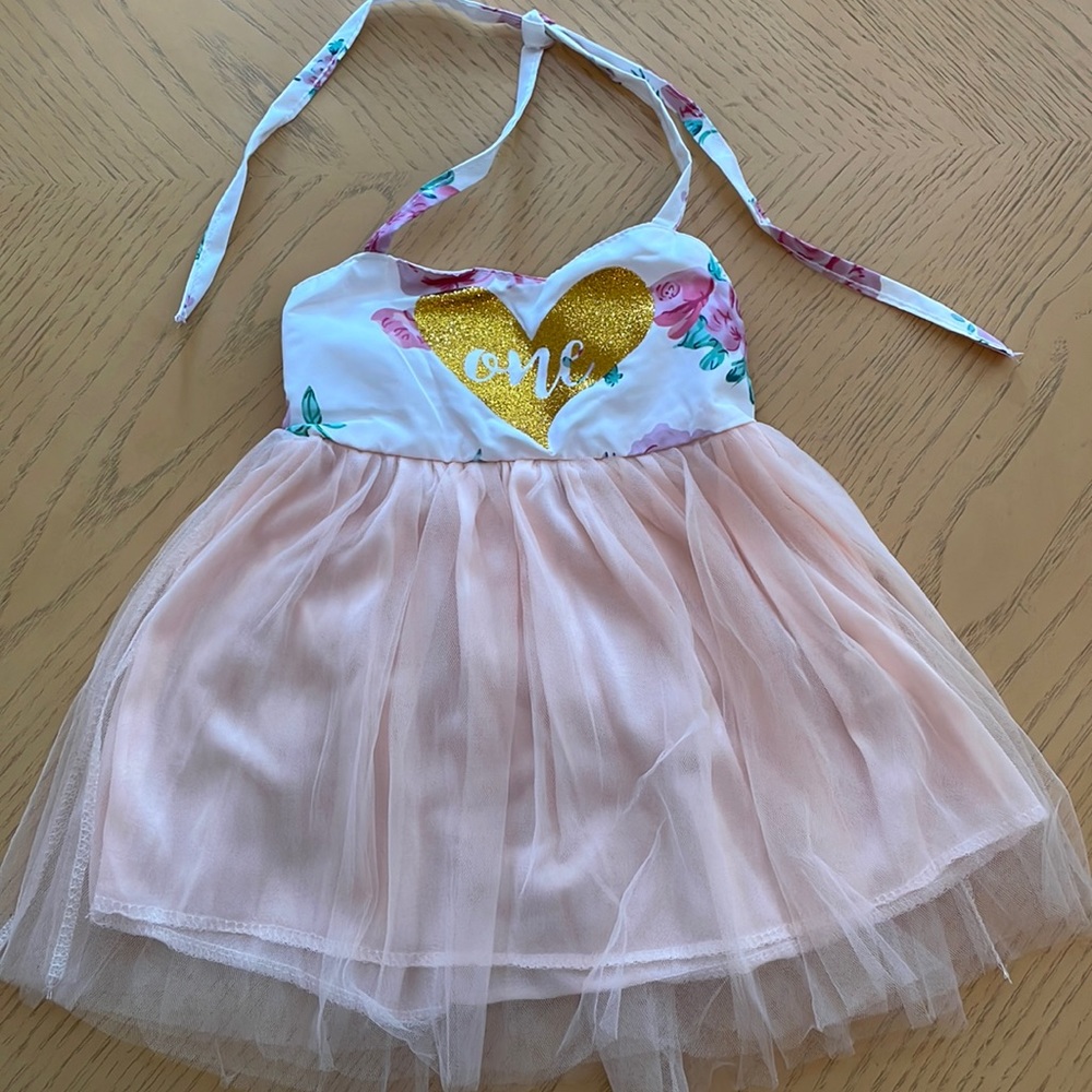 Baby girl first birthday pink, floral dress